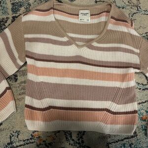 Abercrombie & Fitch V-Neck Sweater - Cream, Brown, Pink